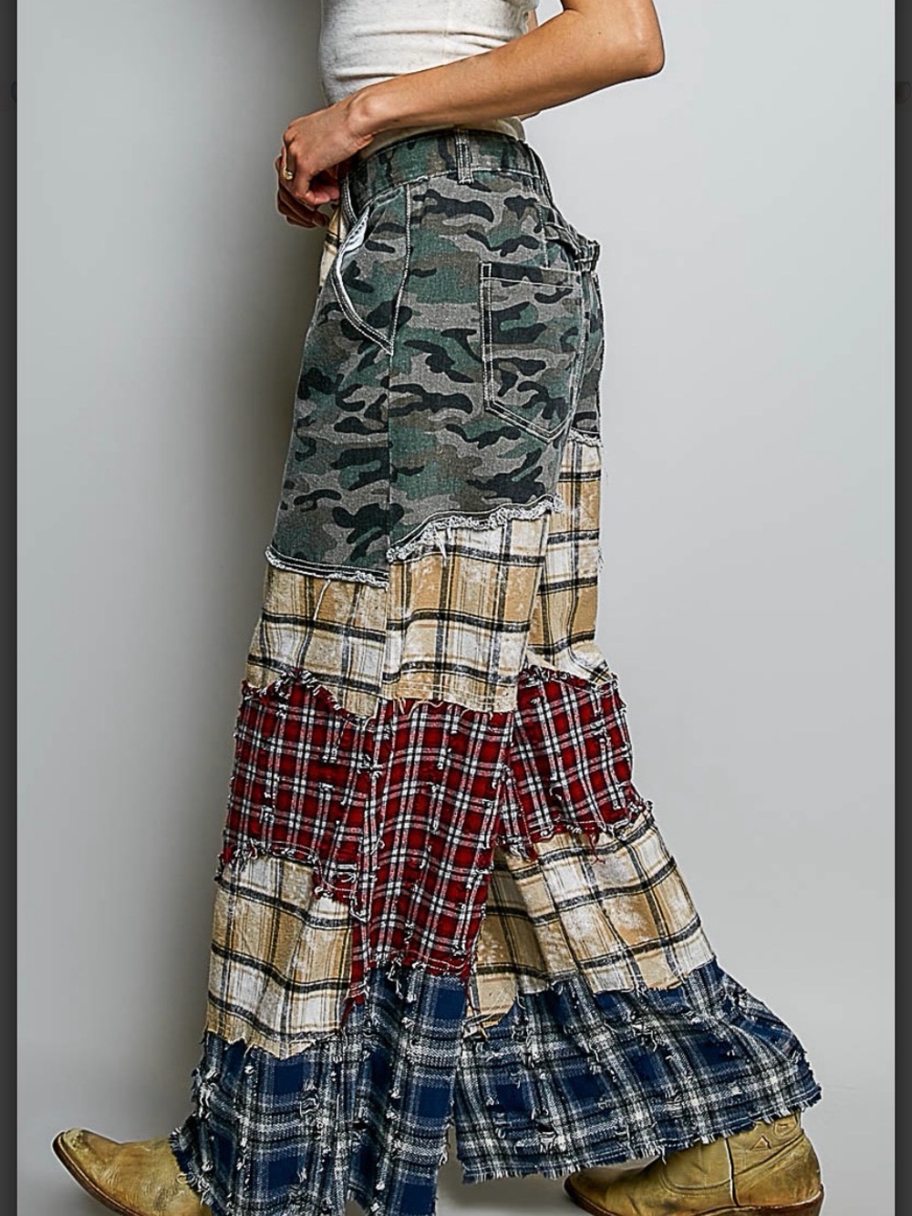 POL Camo Plaid Patchwork 2-Piece Set: Wide Leg Pants & Maxi Jacket - Picture 15 of 16